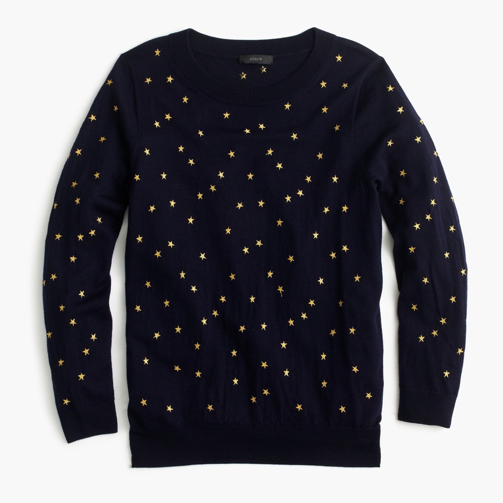 J. Crew Tippi Navy Sweater with Gold Embroidered Stars Size S